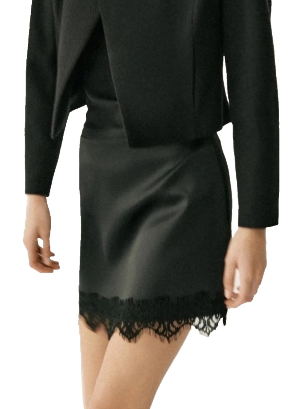 ZARA LACE TRIM BLACK STATEMENT SKIRT XS NWT